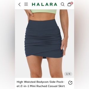 NWT Halara High Waisted Bodycon Side Pocket 2-in-1 Mini Ruched Casual Skirt